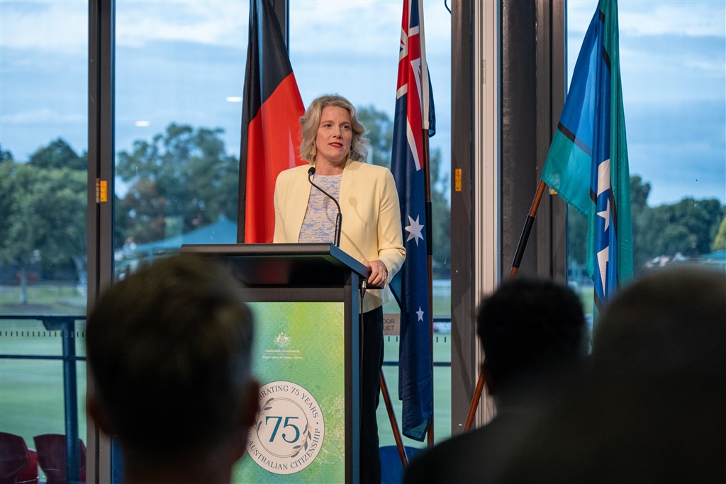 Minister for Home Affairs Clare O'Neil speaking at the Ipswich citizenship ceremony. Photo: Home Affairs.